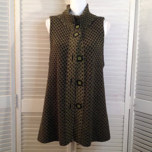 Habitat Sweaters - Habitat Clothes to Live In M Chunky Olive & Black Buttoned Duster Sweater Vest